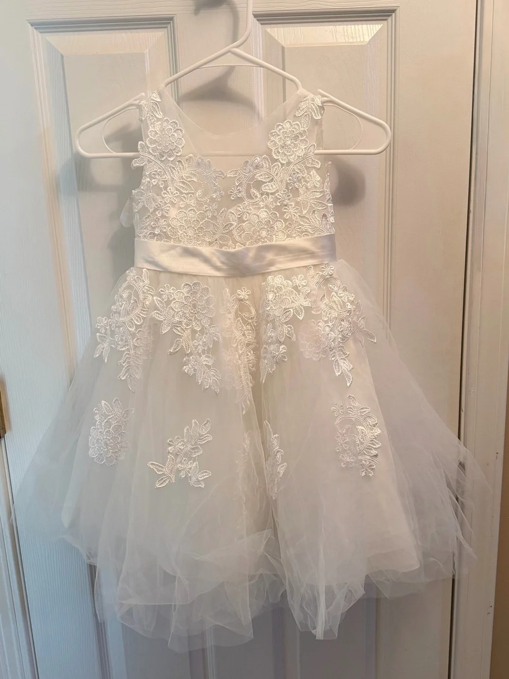 Miama Girls White Floral Lace Tulle Dress